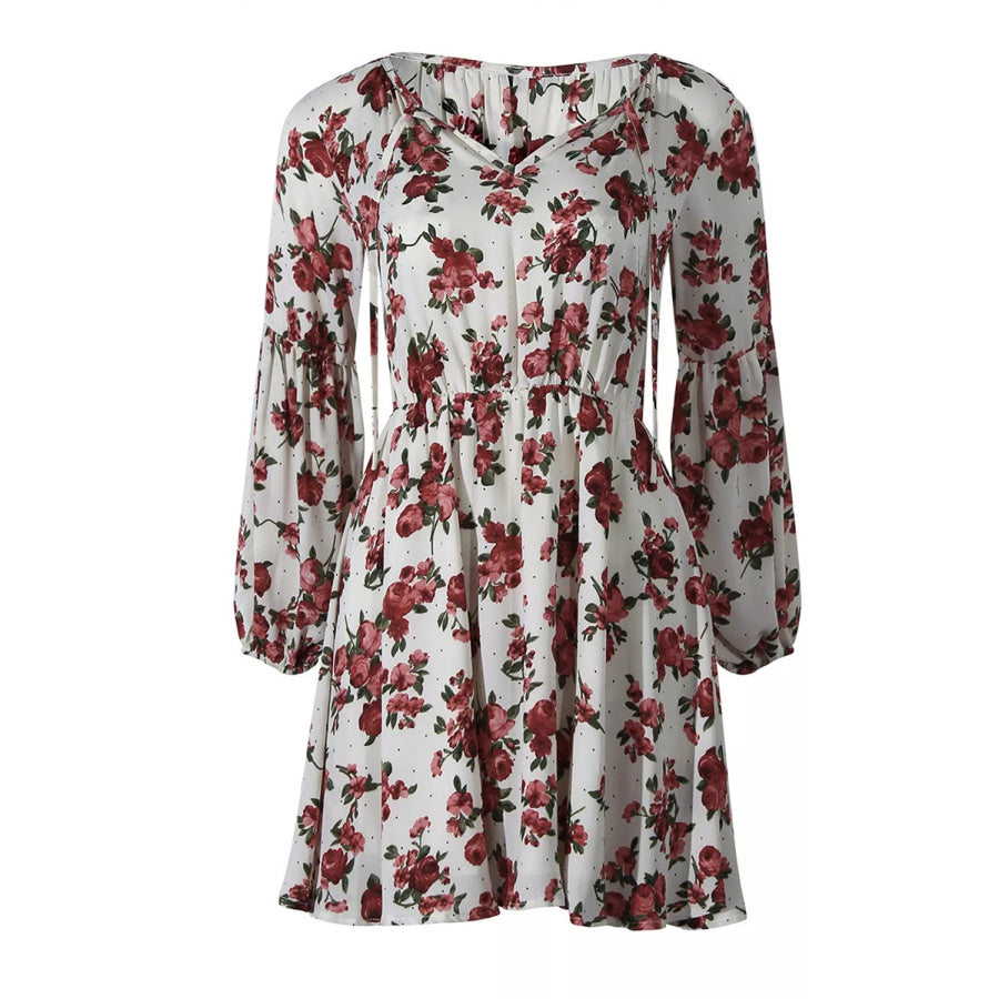 Floral Print Balloon Sleeve Mini Dress Apparel and Accessories
