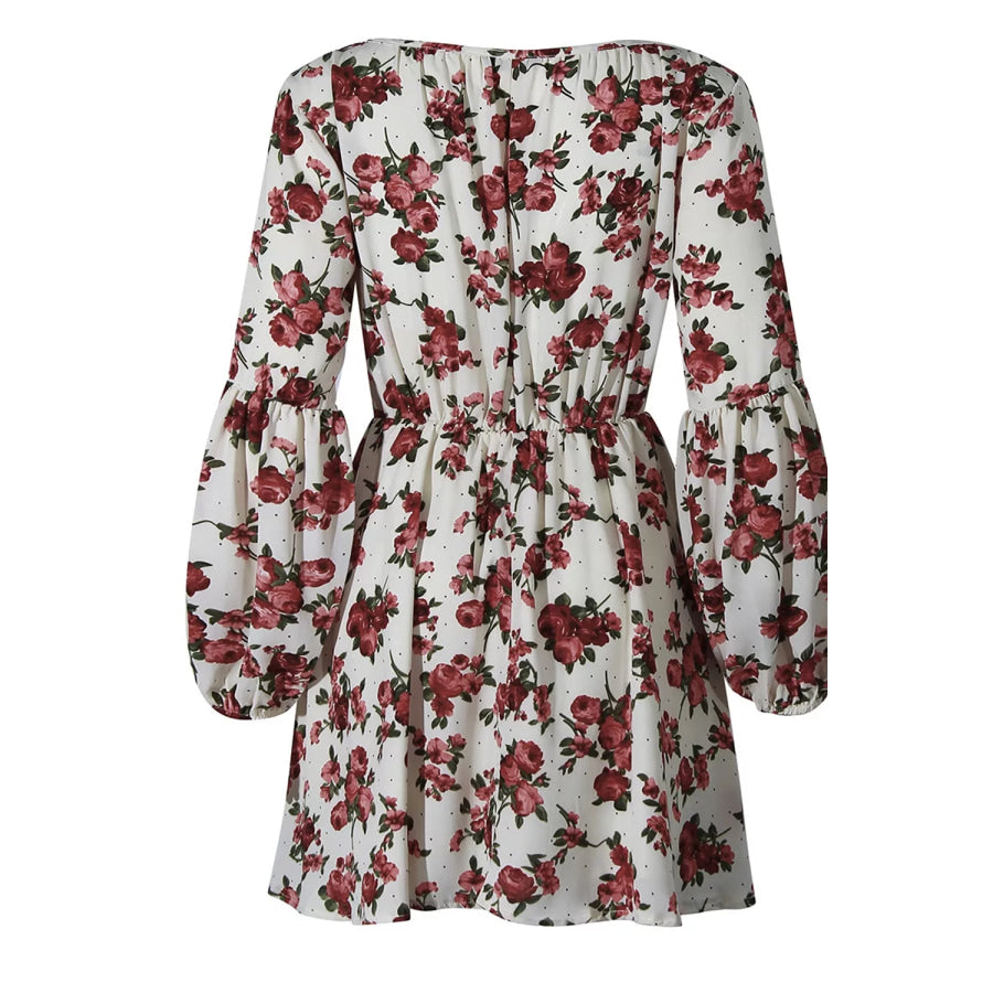 Floral Print Balloon Sleeve Mini Dress Apparel and Accessories
