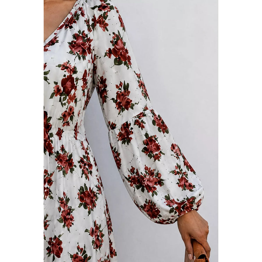 Floral Print Balloon Sleeve Mini Dress Apparel and Accessories
