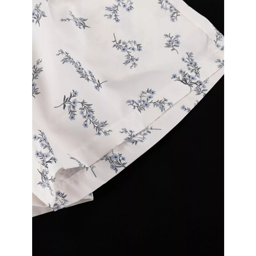 Floral Print Balloon Sleeve Top and Shorts Set Apparel Accessories