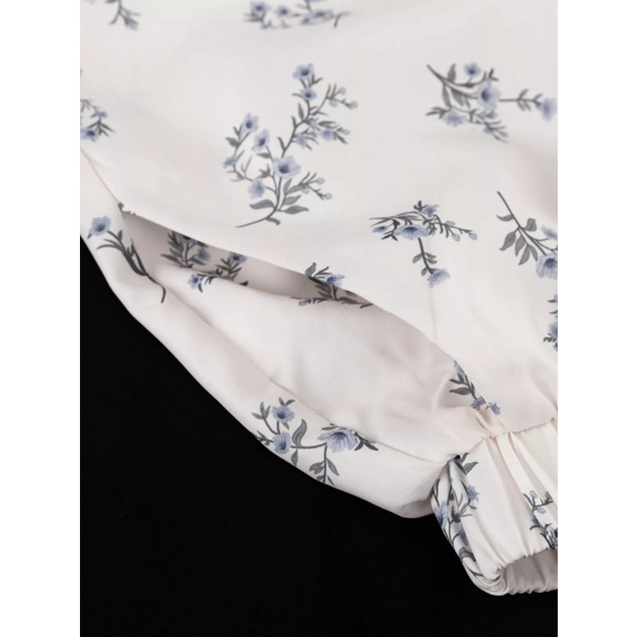 Floral Print Balloon Sleeve Top and Shorts Set Apparel Accessories