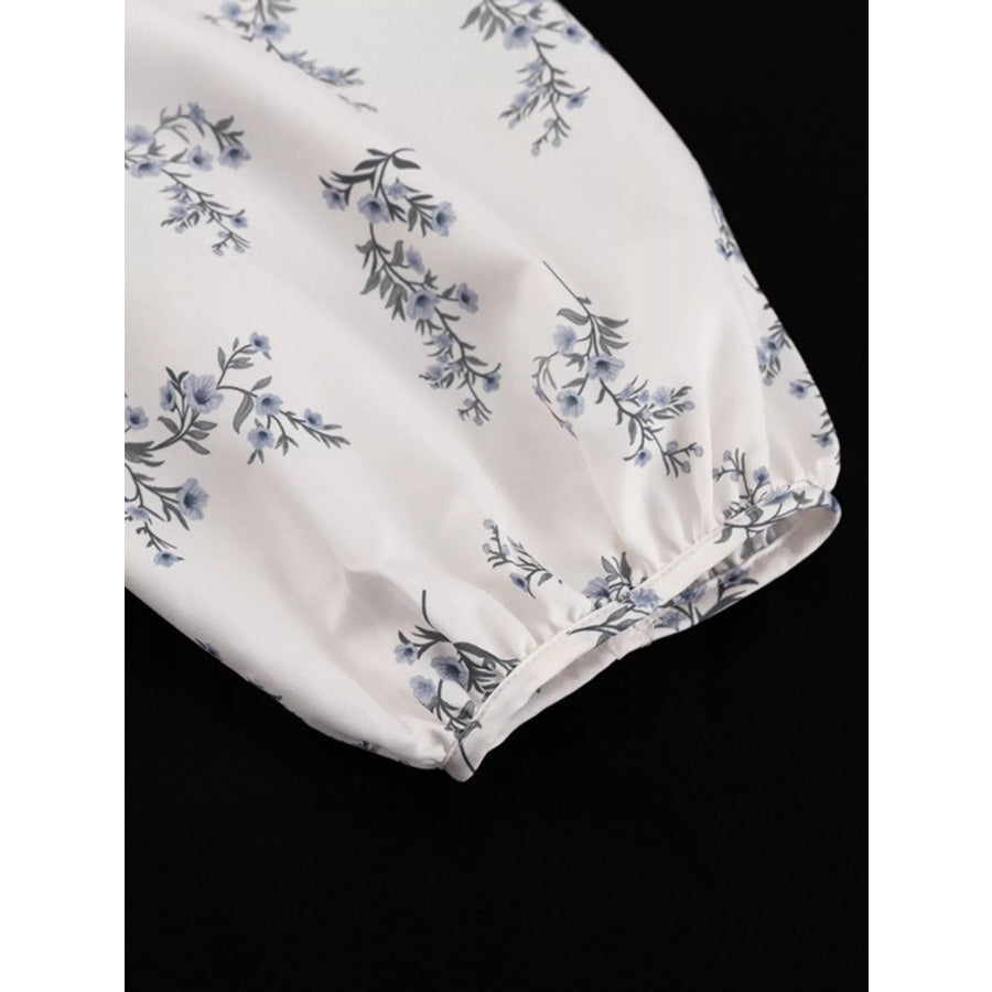 Floral Print Balloon Sleeve Top and Shorts Set Apparel Accessories