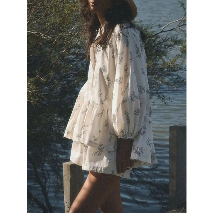Floral Print Balloon Sleeve Top and Shorts Set Apparel Accessories