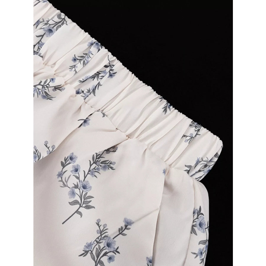 Floral Print Balloon Sleeve Top and Shorts Set Apparel Accessories
