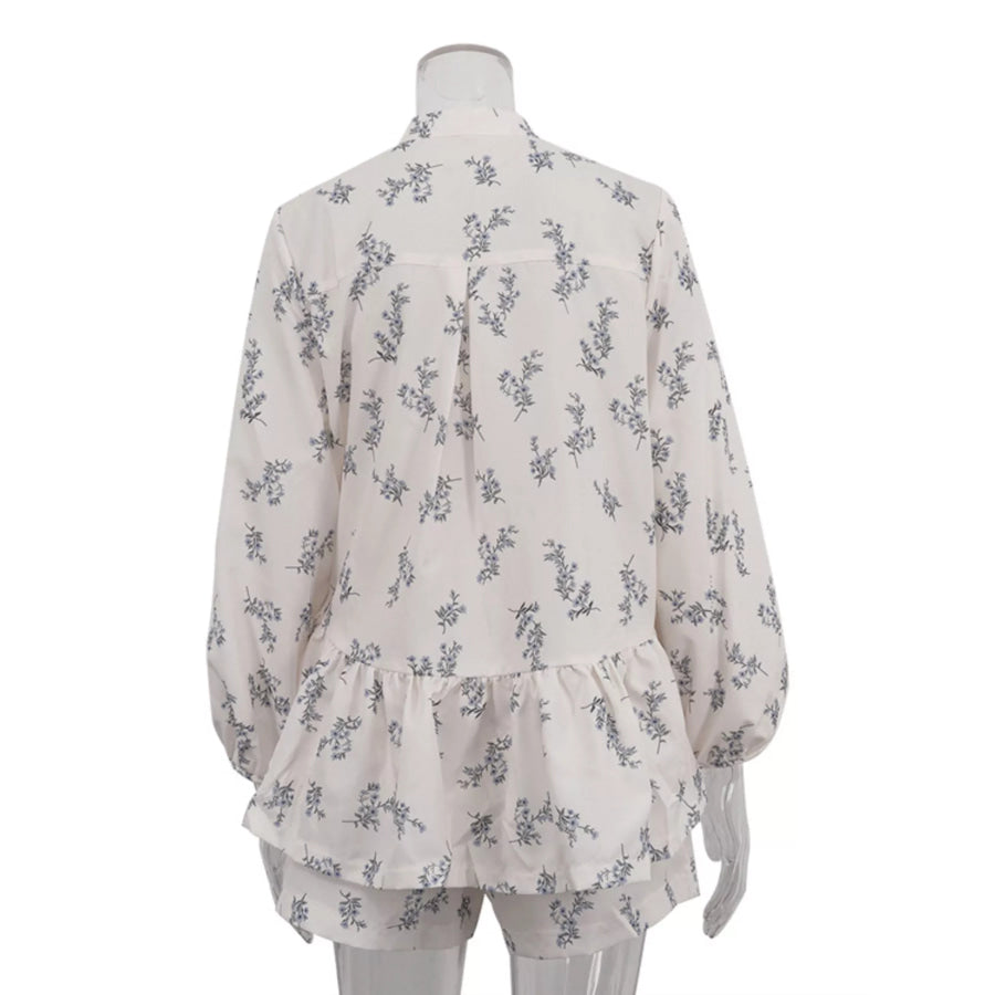 Floral Print Balloon Sleeve Top and Shorts Set Apparel Accessories