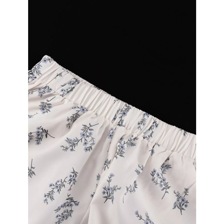 Floral Print Balloon Sleeve Top and Shorts Set Apparel Accessories