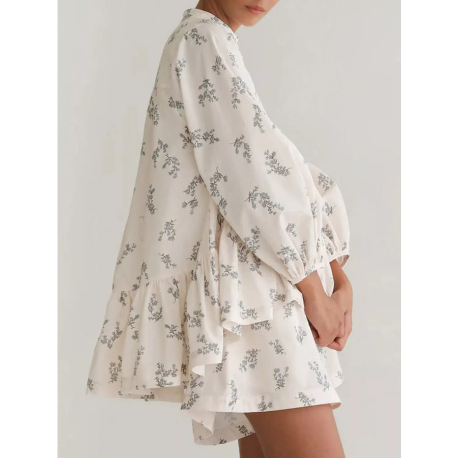 Floral Print Balloon Sleeve Top and Shorts Set Apparel Accessories