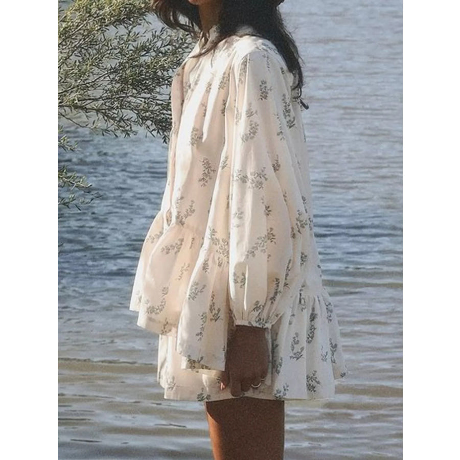 Floral Print Balloon Sleeve Top and Shorts Set Apparel Accessories