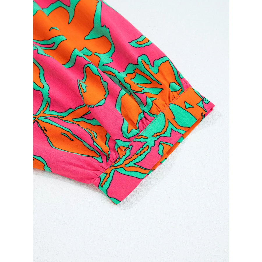 Floral Print Batwing Sleeve Buttoned Loose Fit Shirt Apparel and Accessories