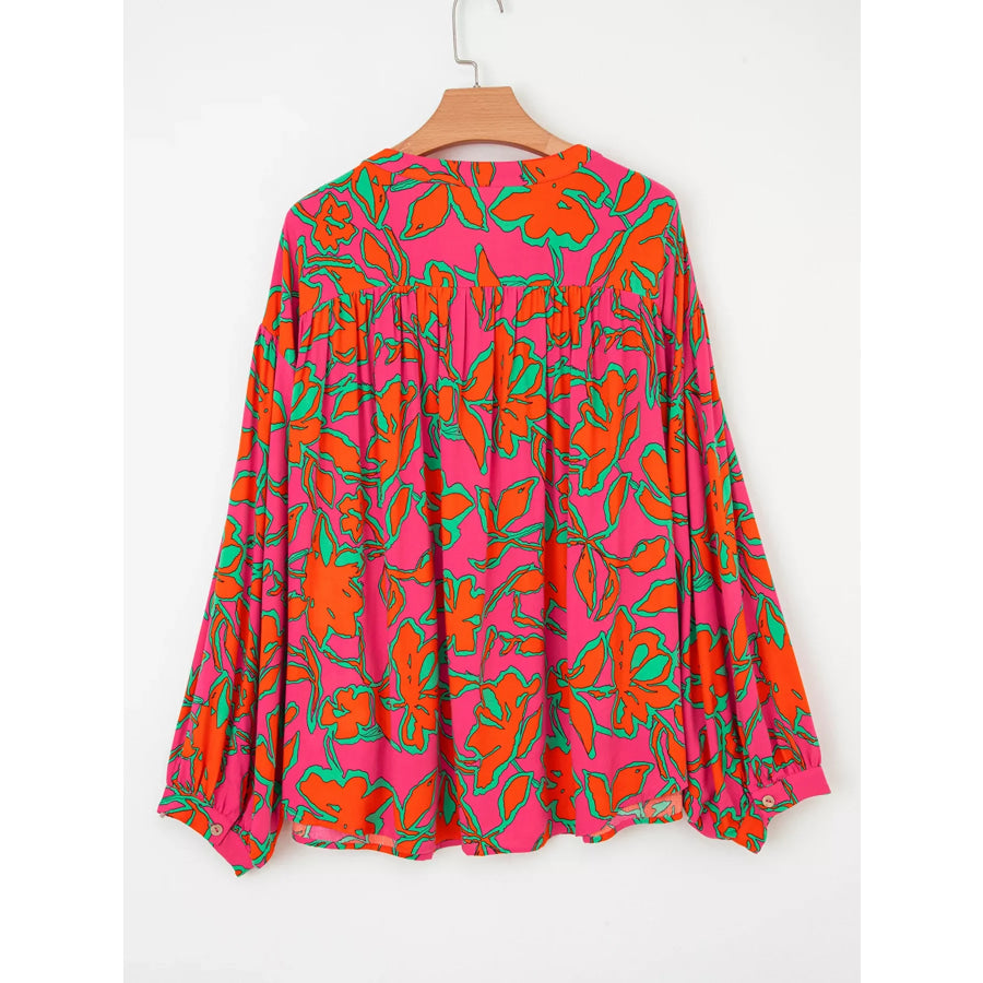 Floral Print Batwing Sleeve Buttoned Loose Fit Shirt Apparel and Accessories
