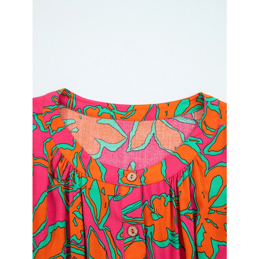 Floral Print Batwing Sleeve Buttoned Loose Fit Shirt Apparel and Accessories