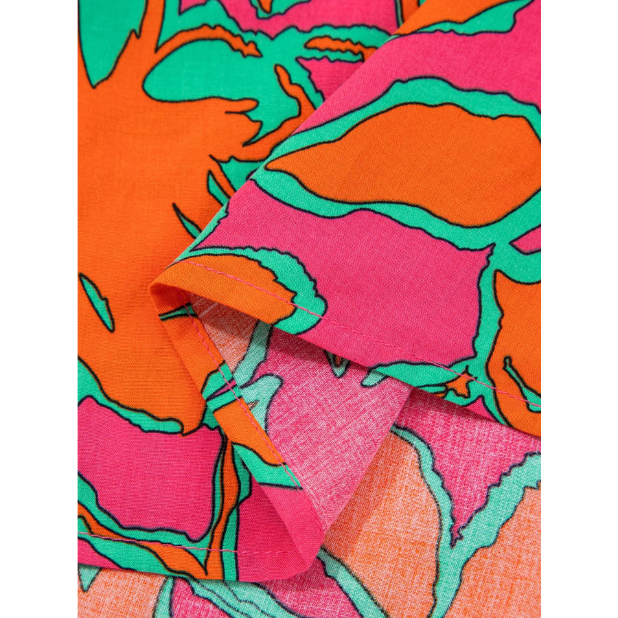 Floral Print Batwing Sleeve Buttoned Loose Fit Shirt Apparel and Accessories