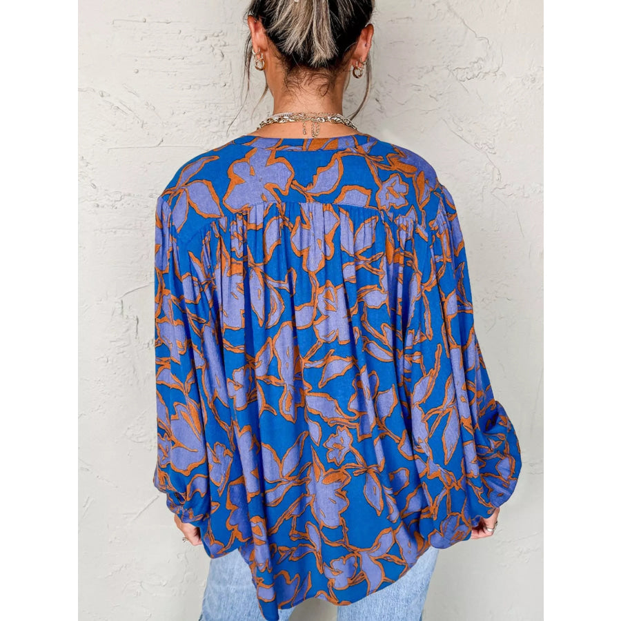 Floral Print Batwing Sleeve Buttoned Loose Fit Shirt Apparel and Accessories