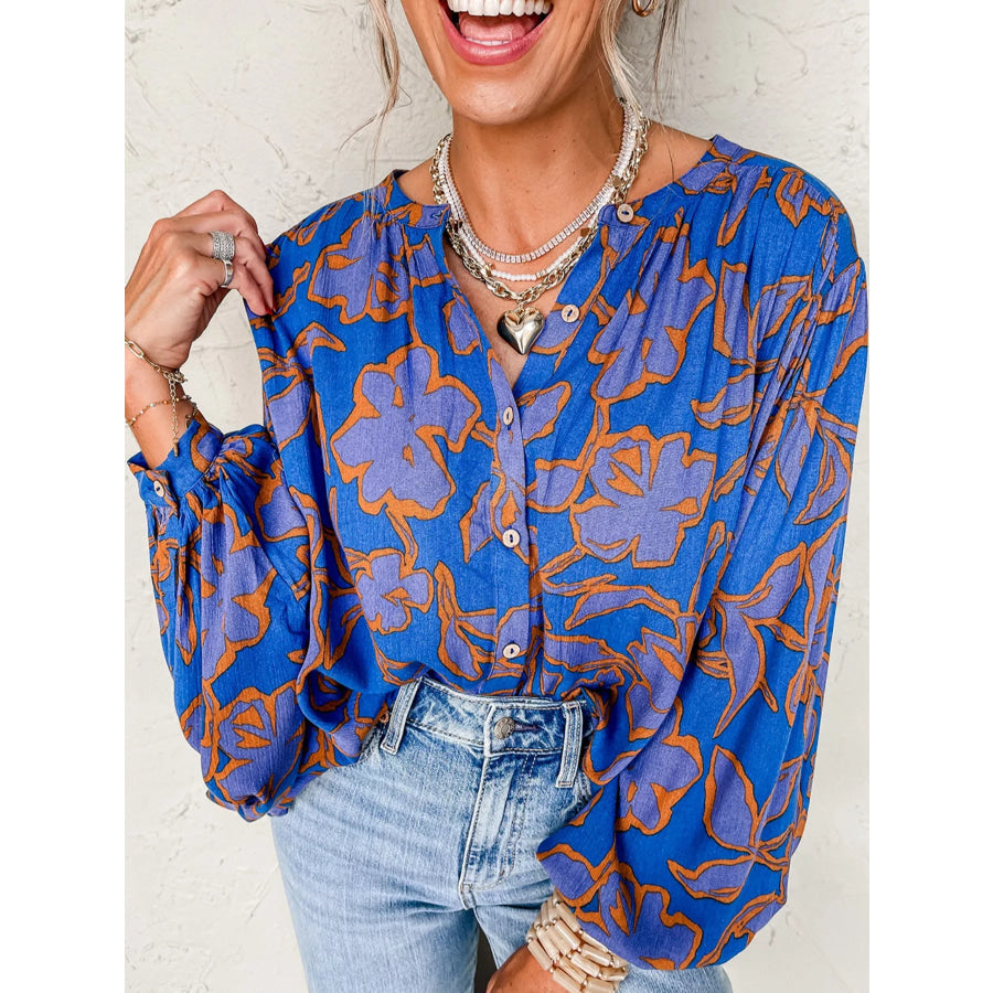 Floral Print Batwing Sleeve Buttoned Loose Fit Shirt Apparel and Accessories