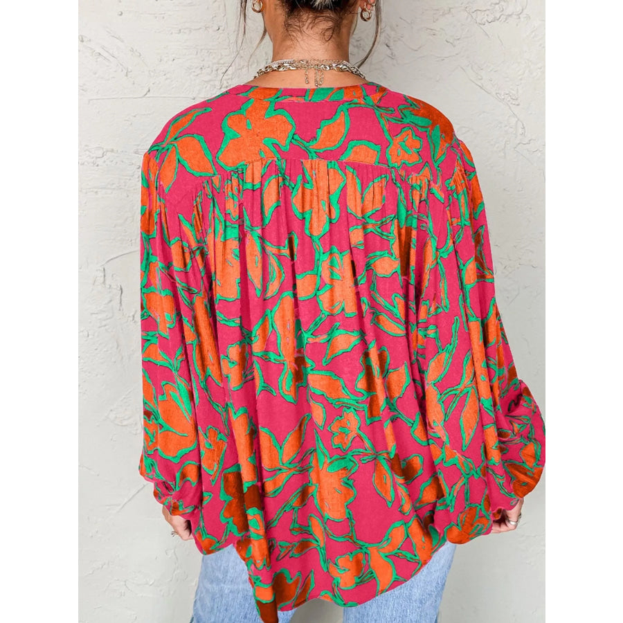 Floral Print Batwing Sleeve Buttoned Loose Fit Shirt Apparel and Accessories