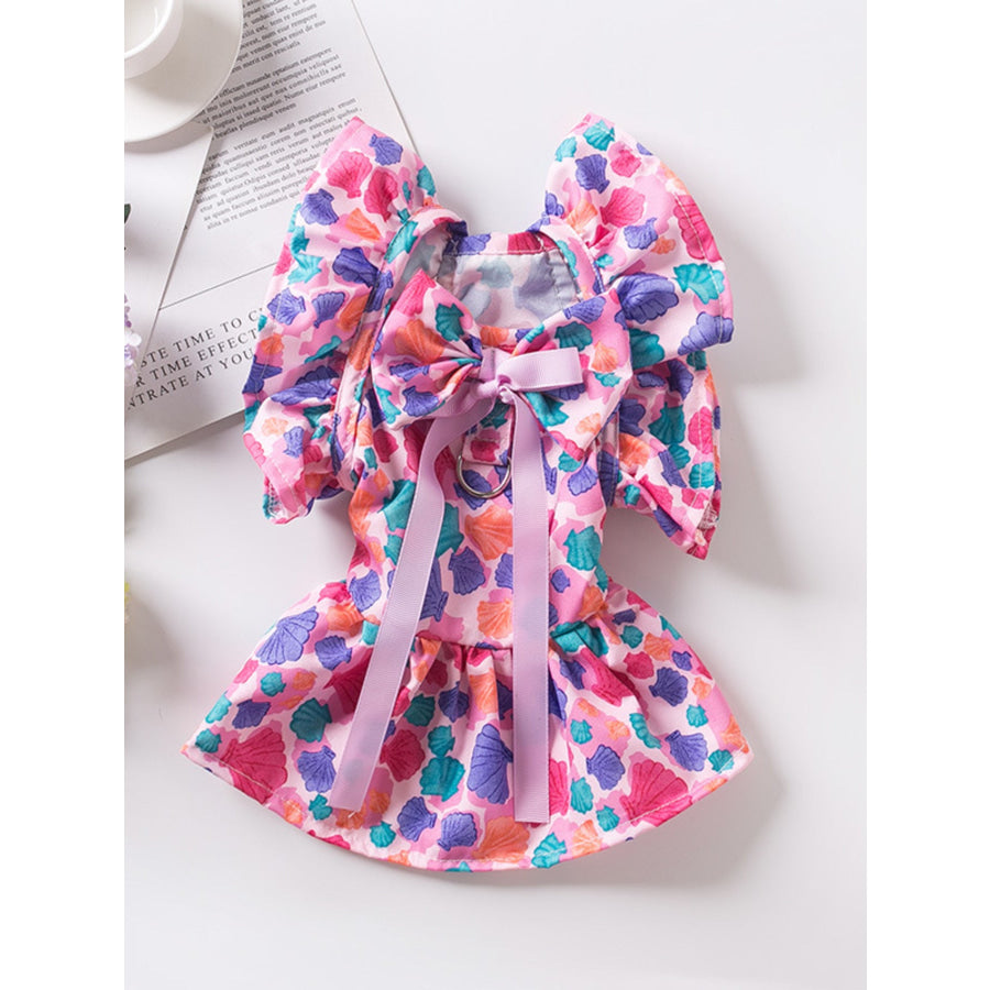 Floral Print Bow Decor Pet Dress Apparel and Accessories