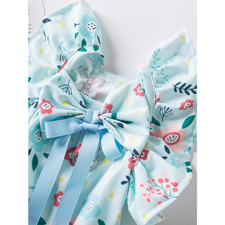 Floral Print Bow Decor Pet Dress Apparel and Accessories