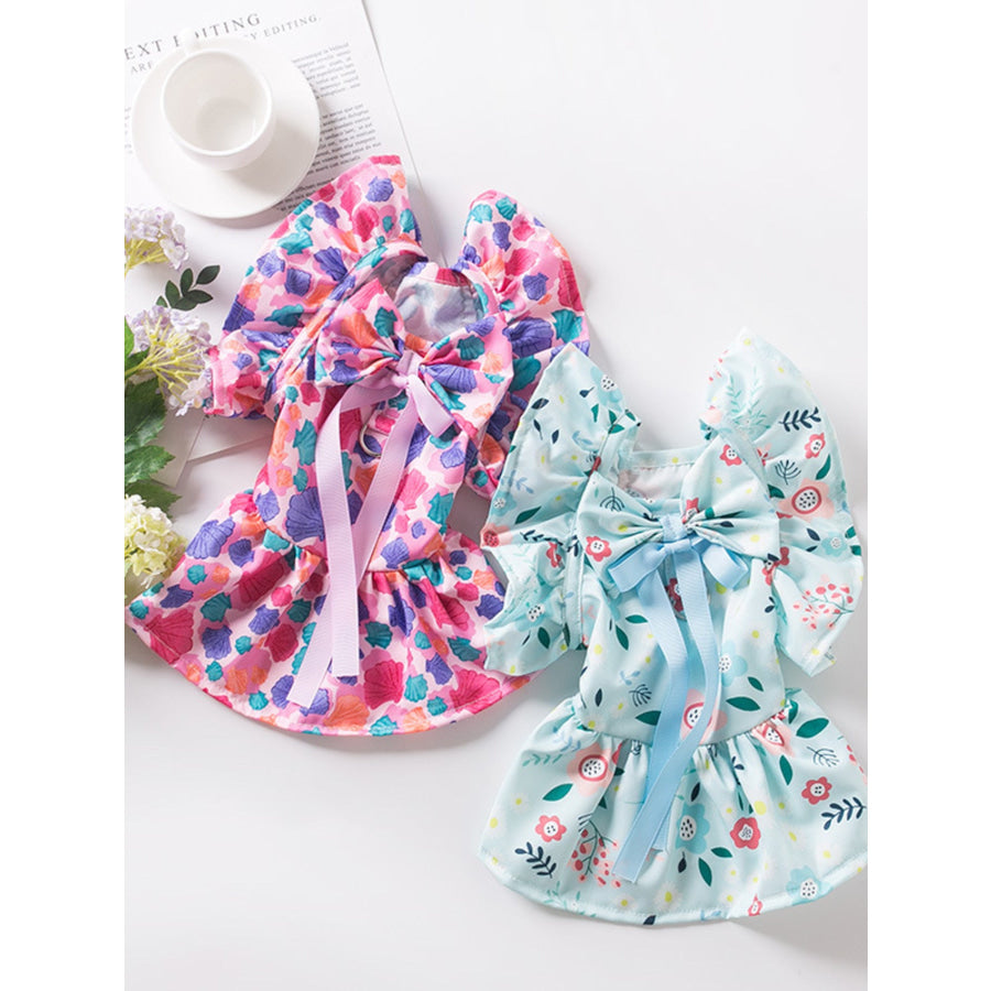 Floral Print Bow Decor Pet Dress Apparel and Accessories