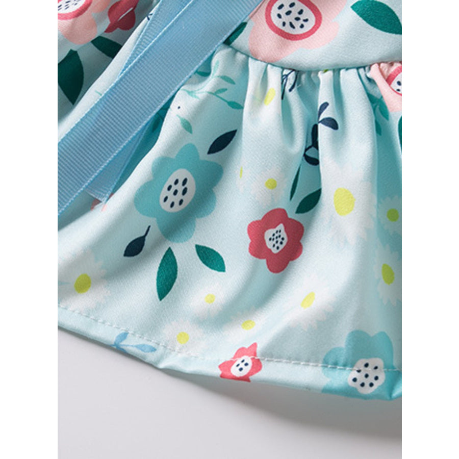 Floral Print Bow Decor Pet Dress Apparel and Accessories