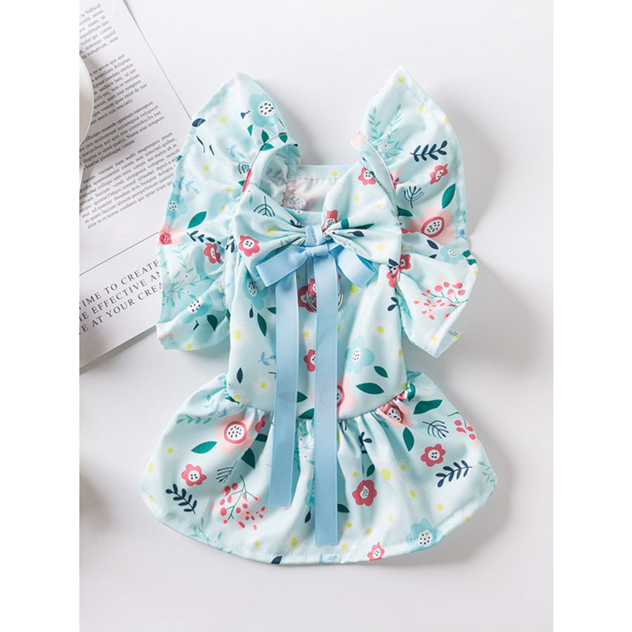 Floral Print Bow Decor Pet Dress Blue / XS Apparel and Accessories