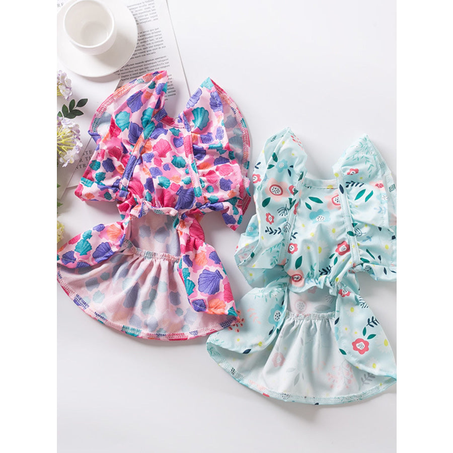 Floral Print Bow Decor Pet Dress Fuchsia Pink / XS Apparel and Accessories