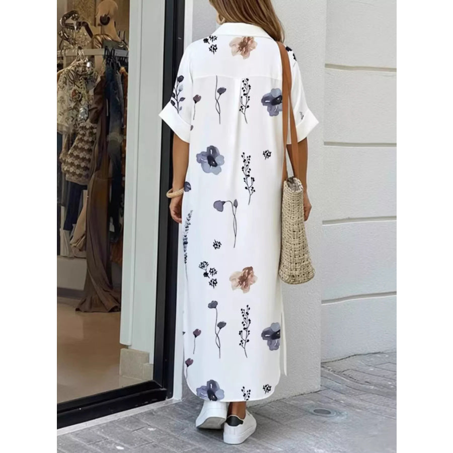 Floral Print Button-Down Maxi Shirt Dress Apparel and Accessories