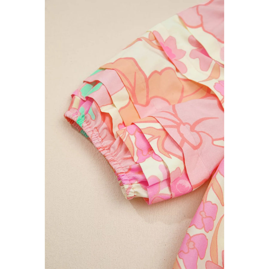 Floral Print Button Down Pintuck Short Sleeve Shirt Apparel and Accessories