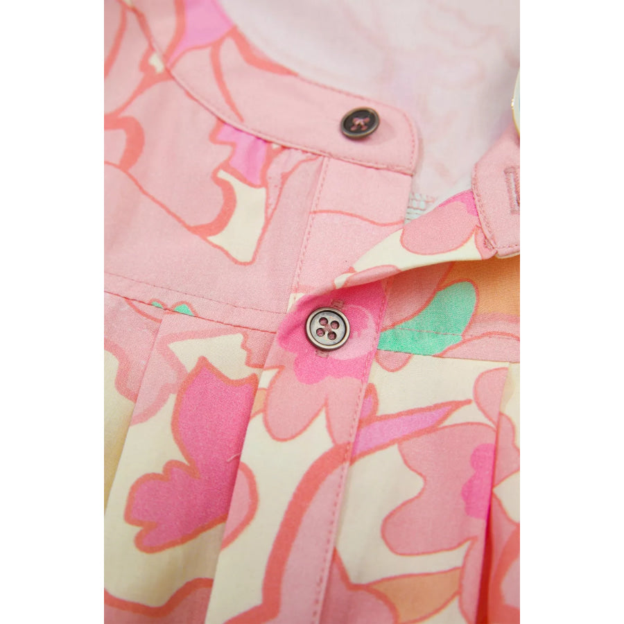 Floral Print Button Down Pintuck Short Sleeve Shirt Apparel and Accessories