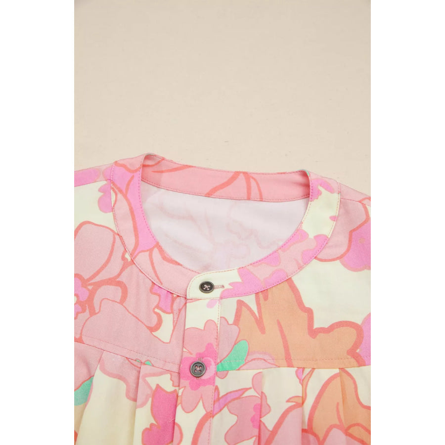 Floral Print Button Down Pintuck Short Sleeve Shirt Apparel and Accessories
