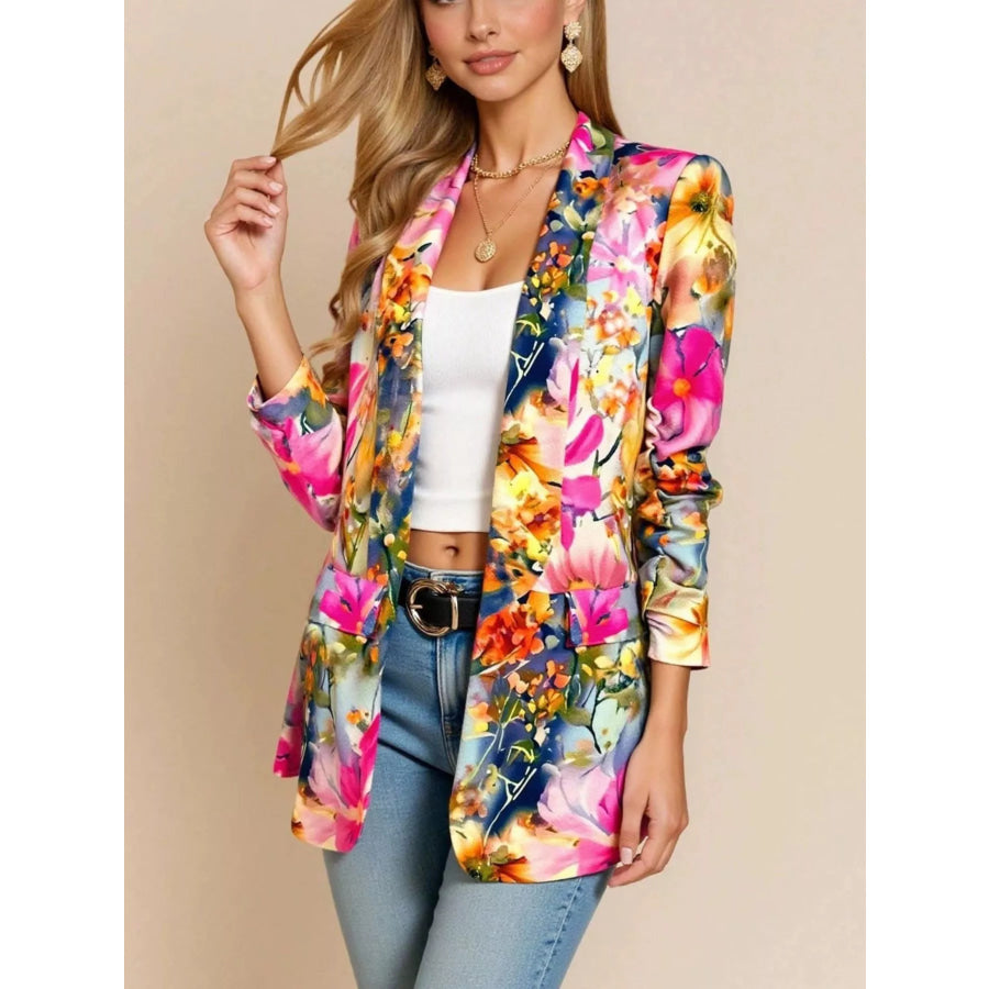 Floral Print Button Up Blazer Apparel and Accessories