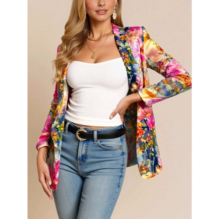 Floral Print Button Up Blazer Apparel and Accessories