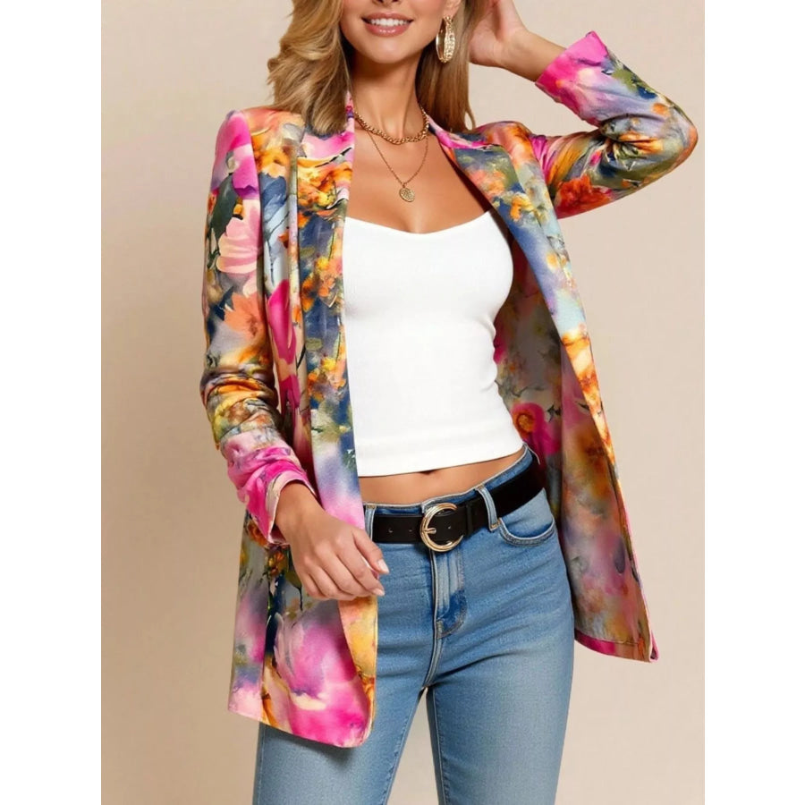 Floral Print Button Up Blazer Apparel and Accessories