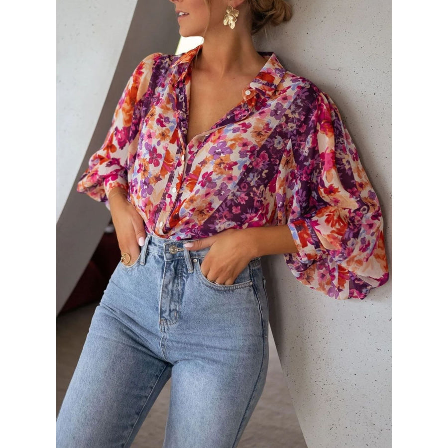 Floral Print Button Up Shirt Apparel and Accessories
