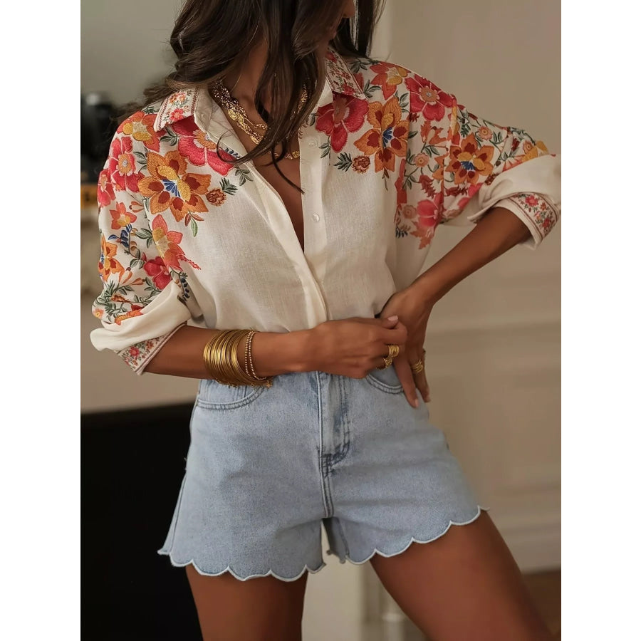 Floral Print Button Up Shirt Apparel and Accessories