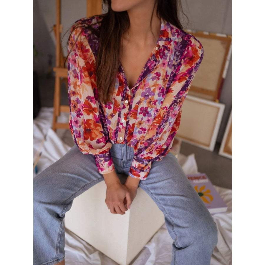 Floral Print Button Up Shirt Apparel and Accessories