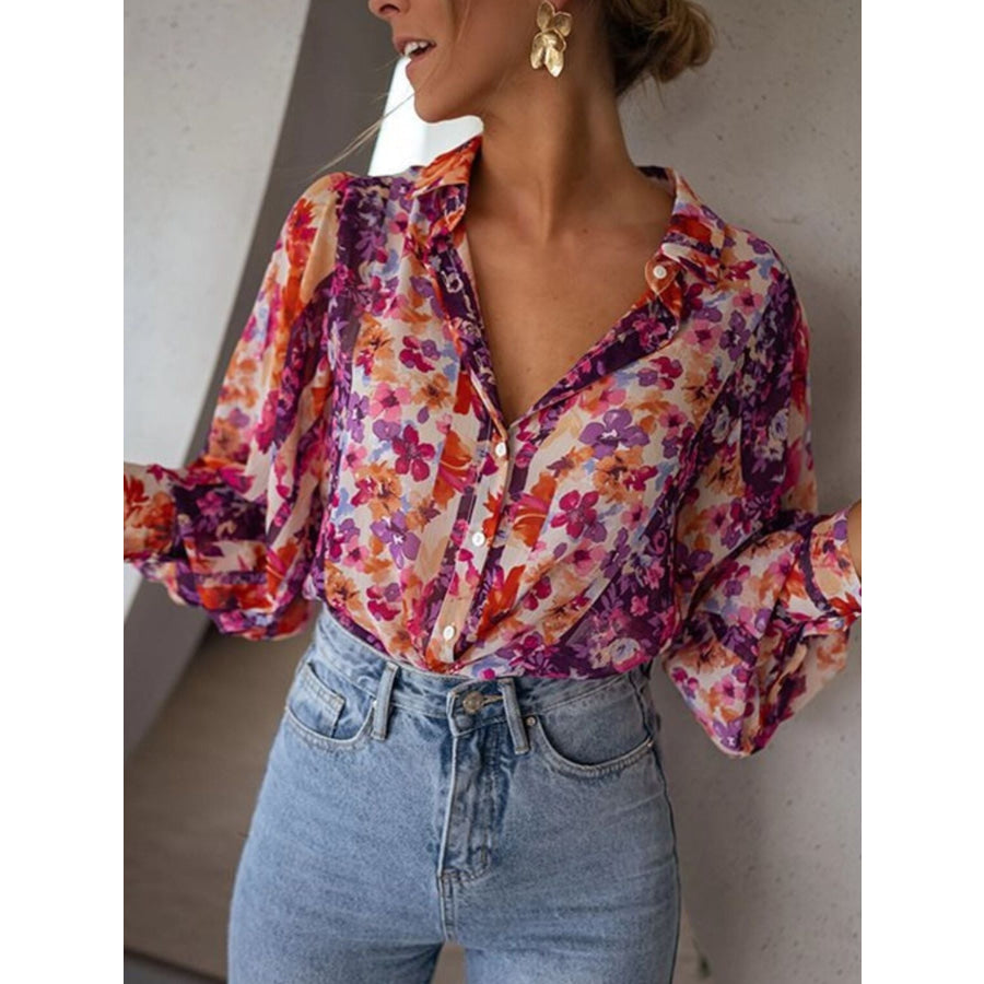 Floral Print Button Up Shirt Apparel and Accessories