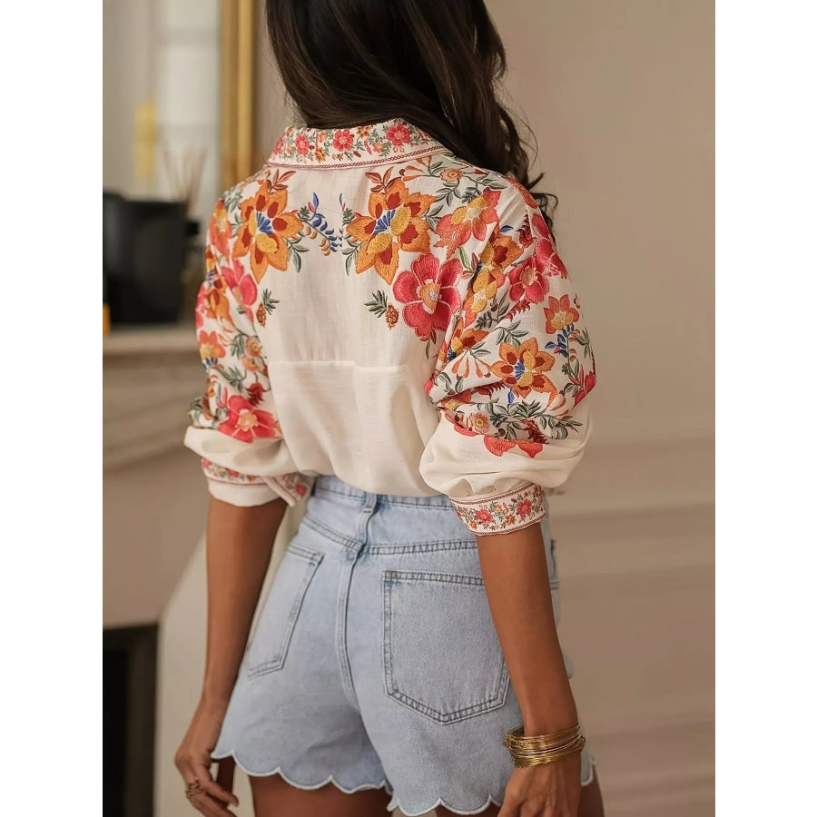Floral Print Button Up Shirt Apparel and Accessories