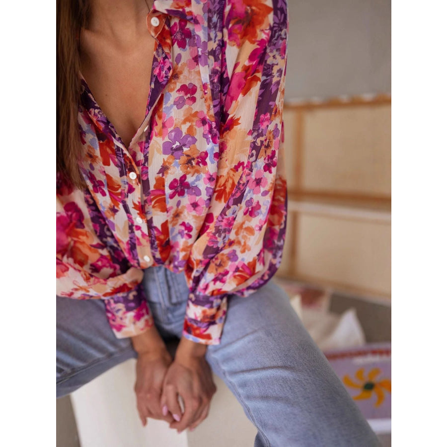 Floral Print Button Up Shirt Apparel and Accessories