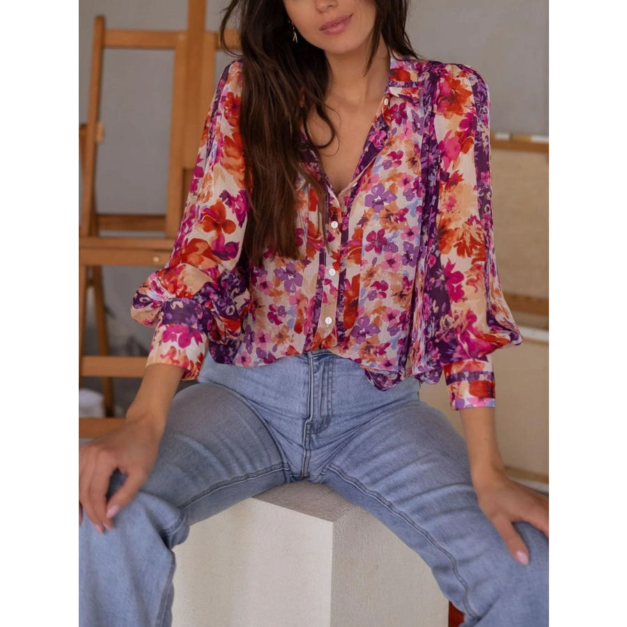 Floral Print Button Up Shirt Floral / S Apparel and Accessories