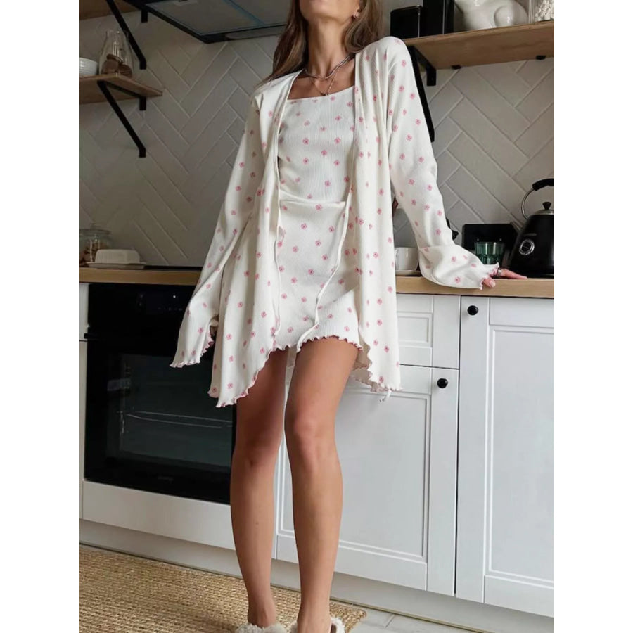 Floral Print Cami Dress and Cardigan Lounge Set Apparel and Accessories