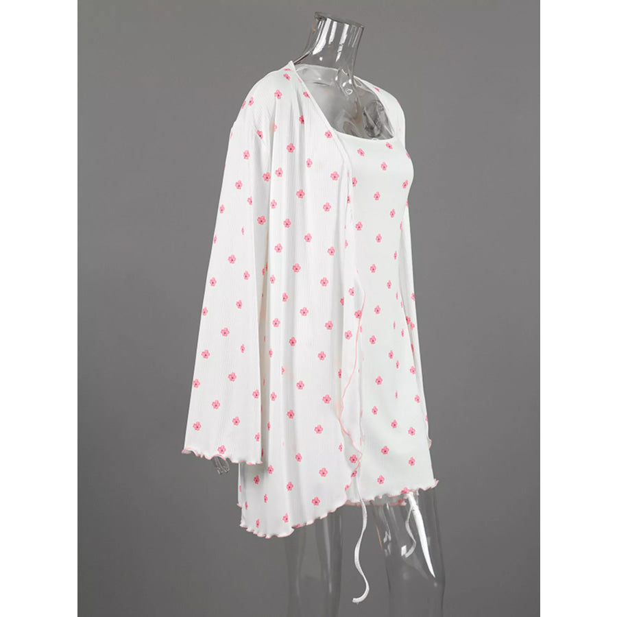 Floral Print Cami Dress and Cardigan Lounge Set Apparel and Accessories
