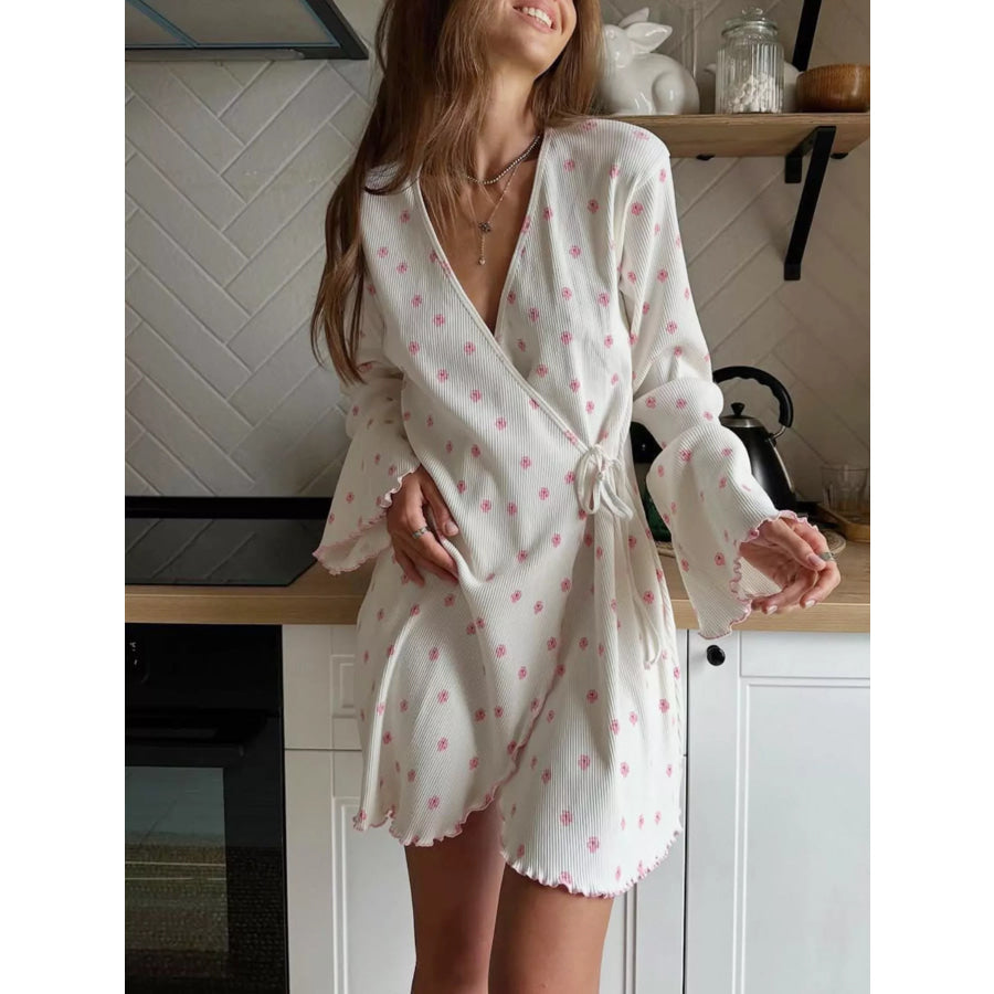Floral Print Cami Dress and Cardigan Lounge Set White / S Apparel and Accessories