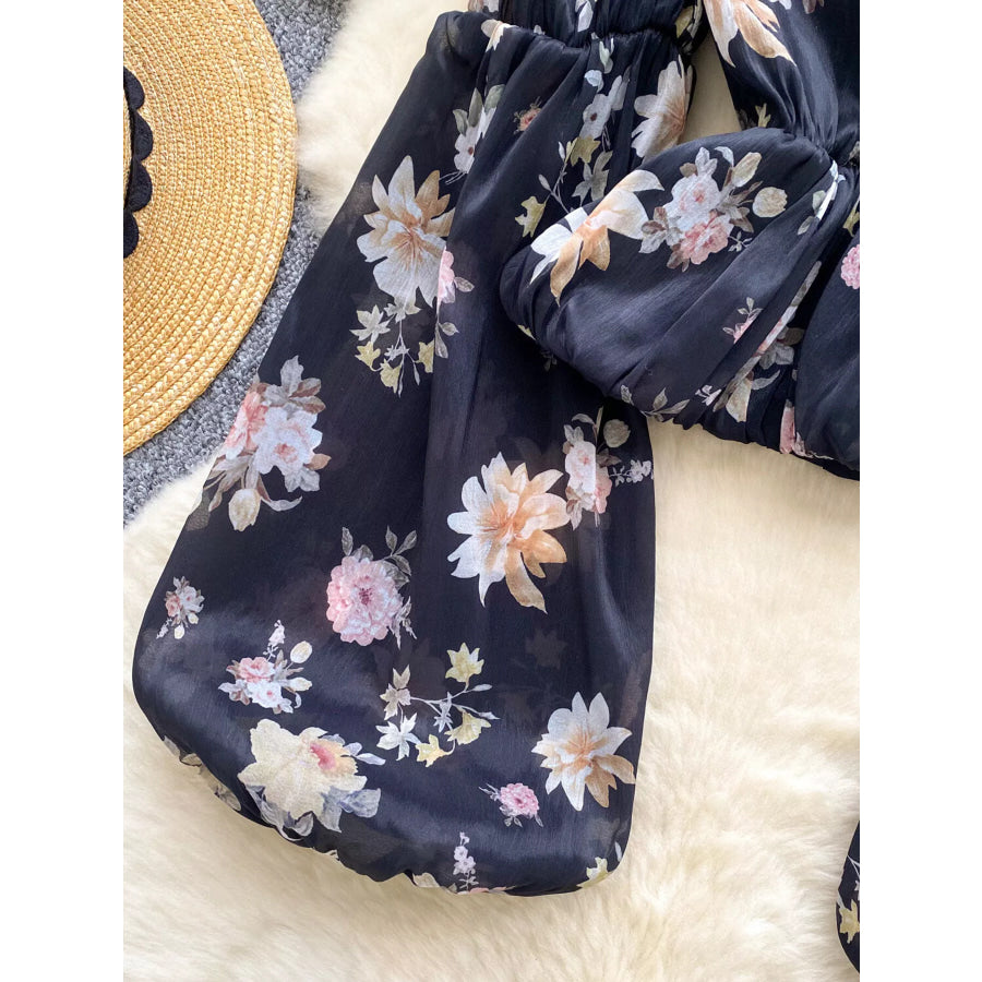 Floral Print Chiffon Balloon Sleeve Blouse Apparel and Accessories