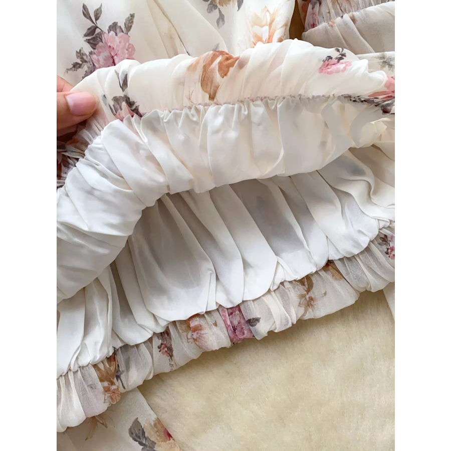 Floral Print Chiffon Balloon Sleeve Blouse Apparel and Accessories