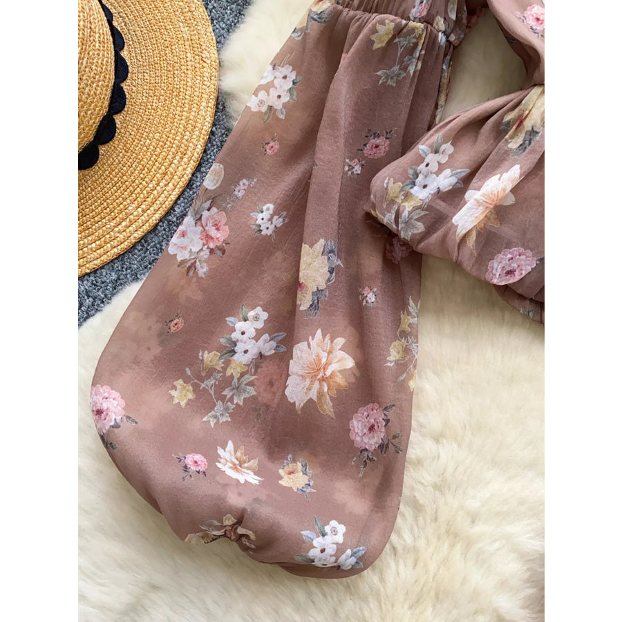 Floral Print Chiffon Balloon Sleeve Blouse Apparel and Accessories