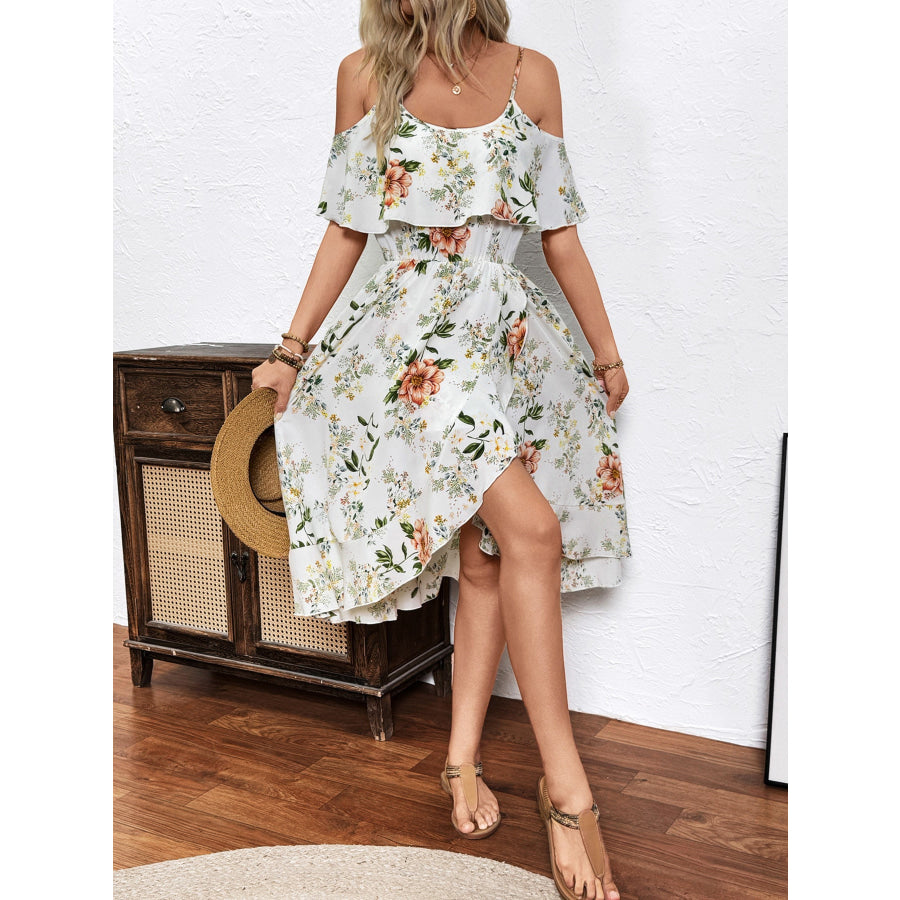 Floral Print Cold Shoulder Cami Dress Apparel and Accessories