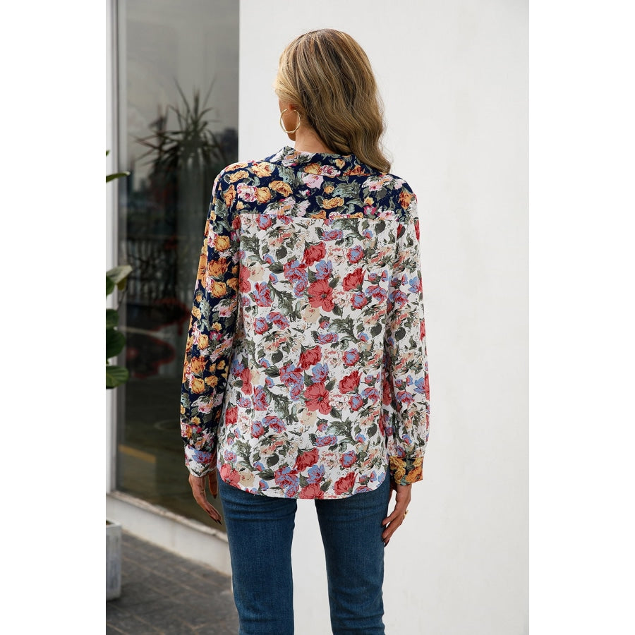 Floral Print Collared Neck Long Sleeve Shirt