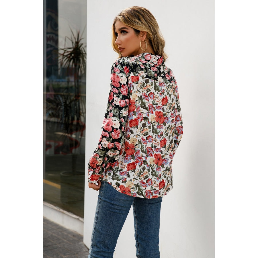 Floral Print Collared Neck Long Sleeve Shirt