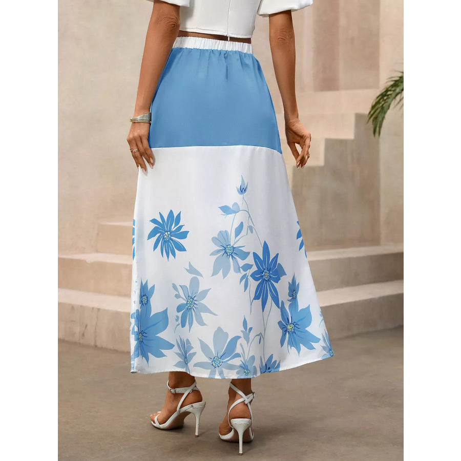 Floral Print Color Block Skirt Apparel and Accessories