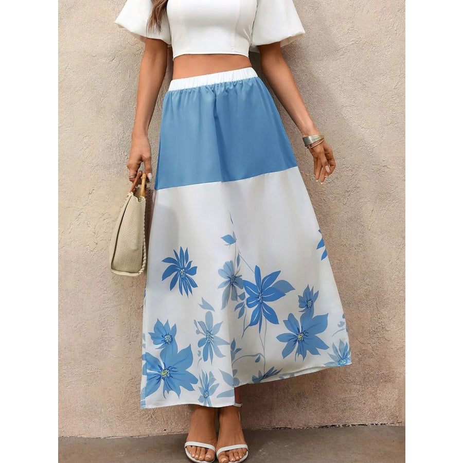 Floral Print Color Block Skirt Apparel and Accessories